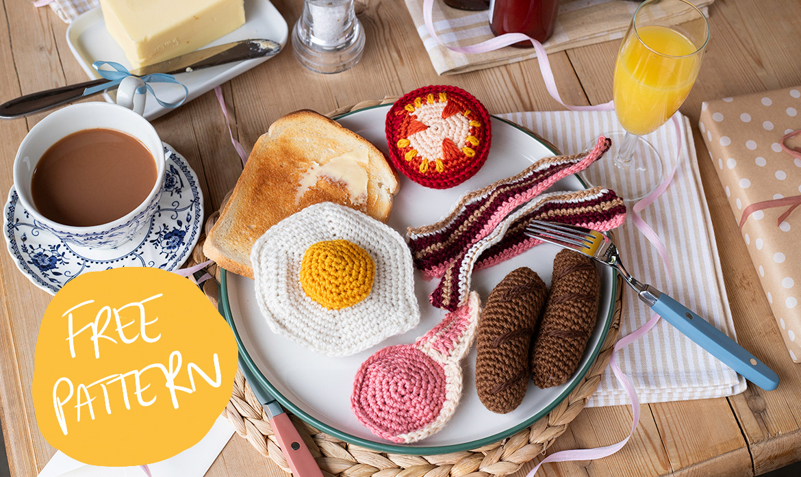 Free crochet pattern brunch birthday fry up toft